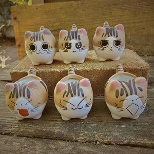 Ceramic Cat Planters, set of 6, 2.5" Animal Pots